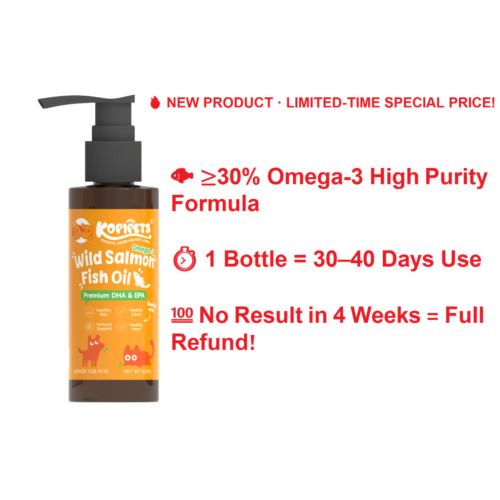 Kopipets Wild Salmon Fish Oil for Cats Dog Shiny Coat Skin reduce shedding High Omega-3 Pet Fish oil