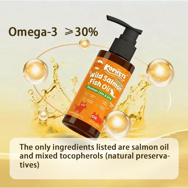 Kopipets Wild Salmon Fish Oil for Cats Dog Shiny Coat Skin reduce shedding High Omega-3 Pet Fish oil