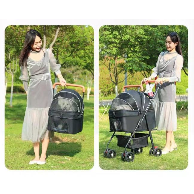 Kopipets Local Seller 3-in-1 Foldable Pet Stroller with Detachable Cat & Dog Carrier Lightweight