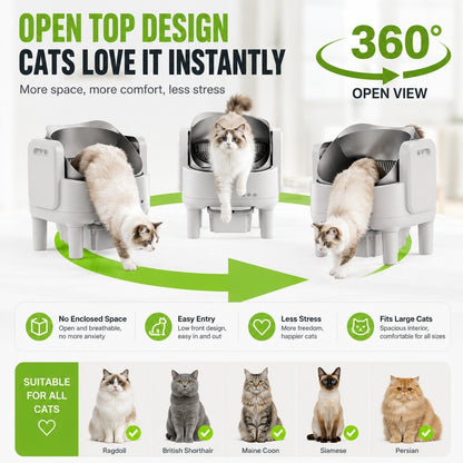 Kopipets Automatic Smart Cat Litter Box APP Control Open Top Self Cleaning Cat Toilet 15L Waste Bin
