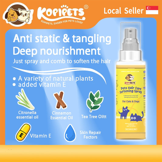 Kopipets Hair Care Softening Detangling Spray for Pets 80ml｜Smooths Fur, Easy Combing, Prevents Knots