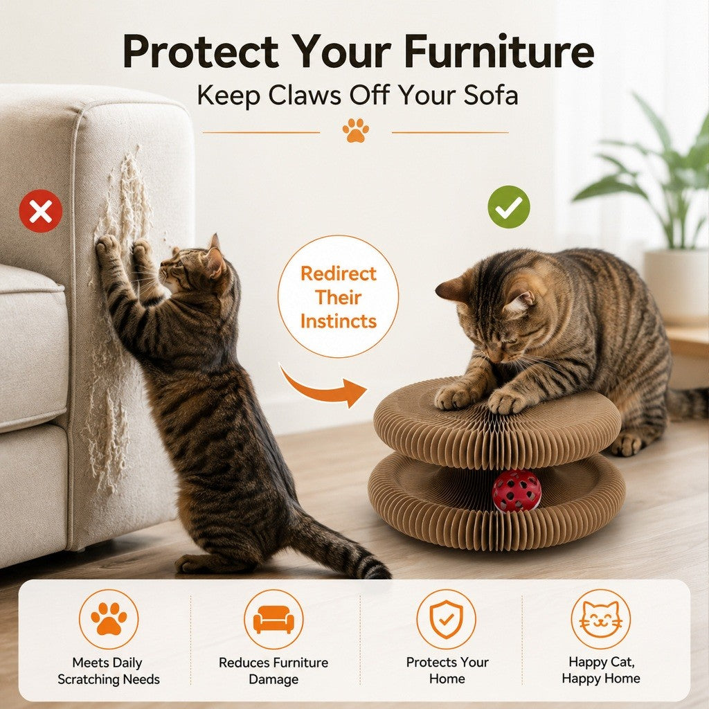 KOPIPETS Accordion Cat Scratcher Toy Magnetic Cardboard Cat Scratch Board Bell Ball Catnip Interactive Cat Toy