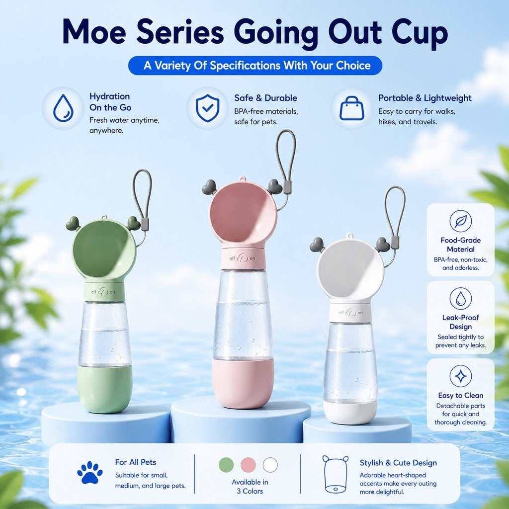 Portable Pet Water Bottle Outdoor Travel Water Dispenser, 2-in-1 Feeding and Drinking Bottle