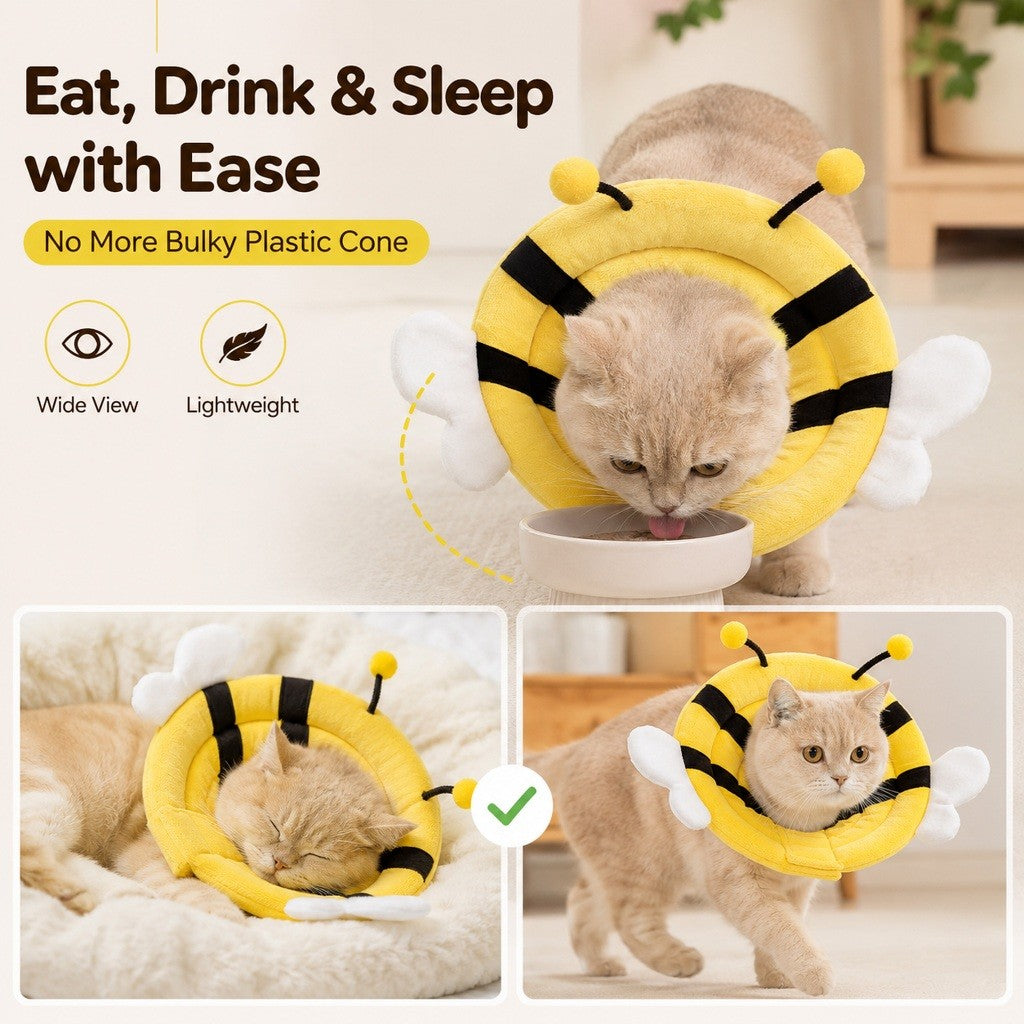 KOPIPETS Soft Elizabeth Collar for Cats & Dogs Bee Recovery Cone Anti Lick Anti Bite Pet Protective Collar