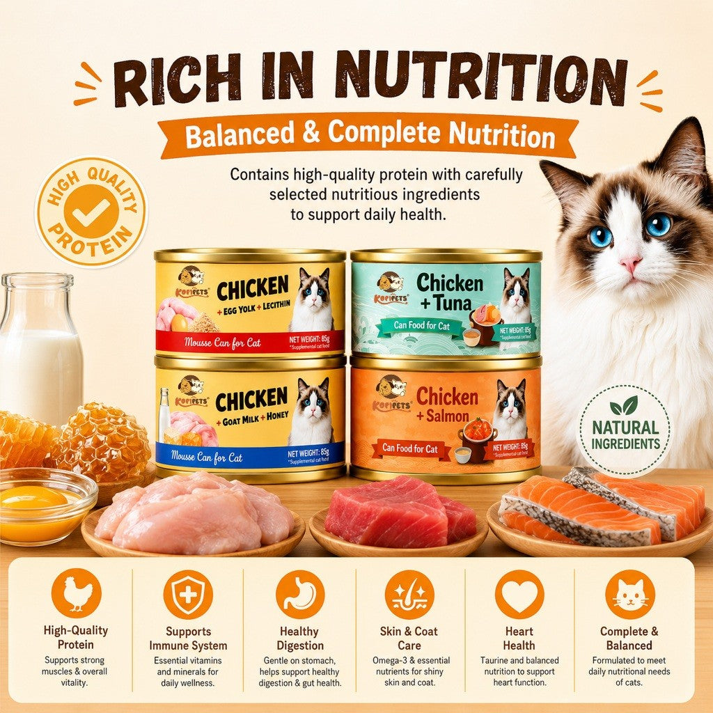 Kopipets Cat Wet Food 85g Chicken Tuna Salmon Goat Milk Honey Egg Yolk Mousse Cat Can Complete Meal