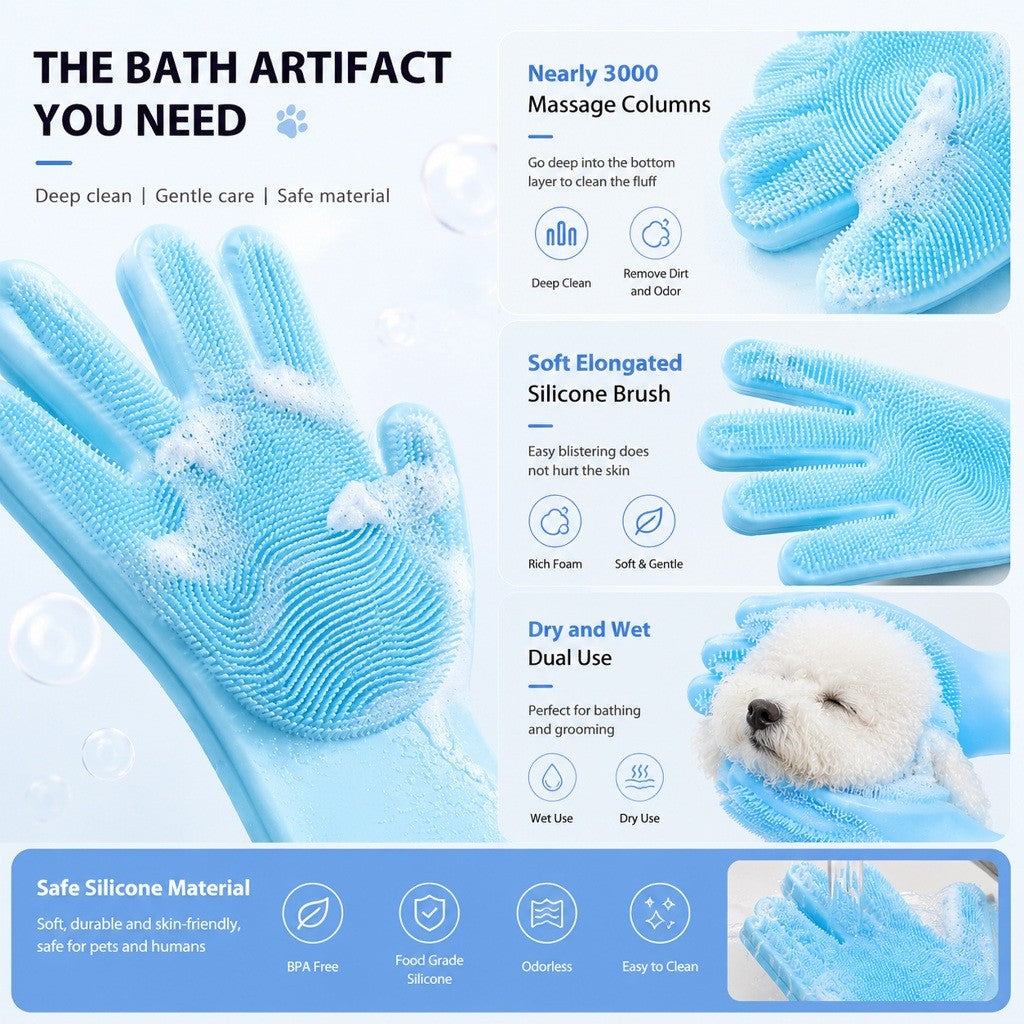 Kopipets 33x14.5cm Silicone Pet Bath Gloves