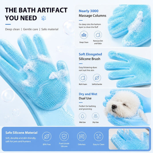 Kopipets 33x14.5cm Silicone Pet Bath Gloves