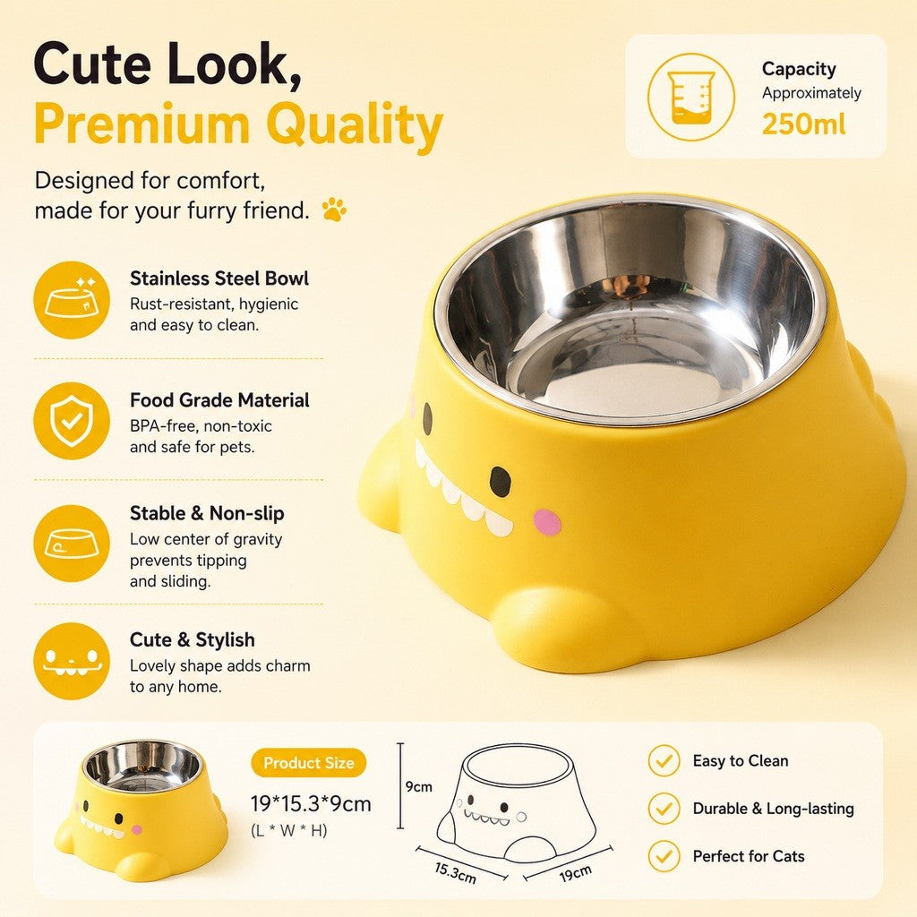Kopipets Dinosaur Pet Feeding Bowl 15° Neck Protection