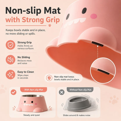 Kopipets Dinosaur Pet Feeding Bowl 15° Neck Protection