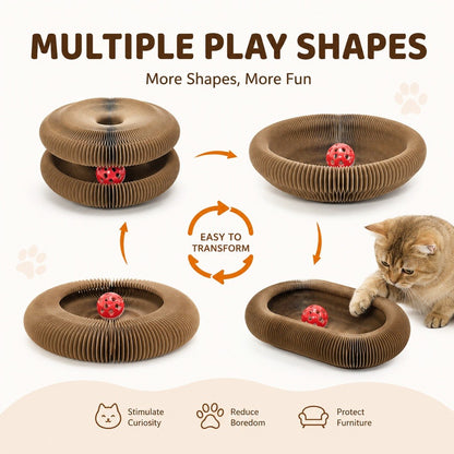 KOPIPETS Accordion Cat Scratcher Toy Magnetic Cardboard Cat Scratch Board Bell Ball Catnip Interactive Cat Toy