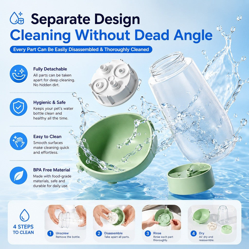 Portable Pet Water Bottle Outdoor Travel Water Dispenser, 2-in-1 Feeding and Drinking Bottle