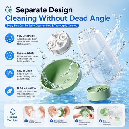 Portable Pet Water Bottle Outdoor Travel Water Dispenser, 2-in-1 Feeding and Drinking Bottle