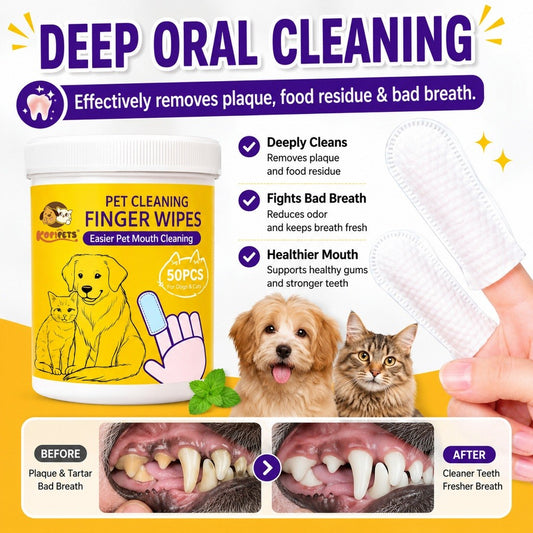 Kopipets Pet Finger Wet Wipes – 50pcs | Gentle Tooth & Ear Wipes for Dogs and Cats | Natural Plant