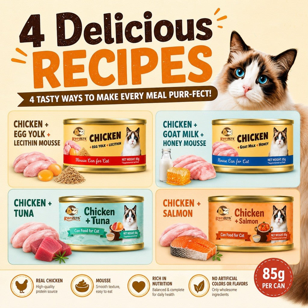 Kopipets Cat Wet Food 85g Chicken Tuna Salmon Goat Milk Honey Egg Yolk Mousse Cat Can Complete Meal