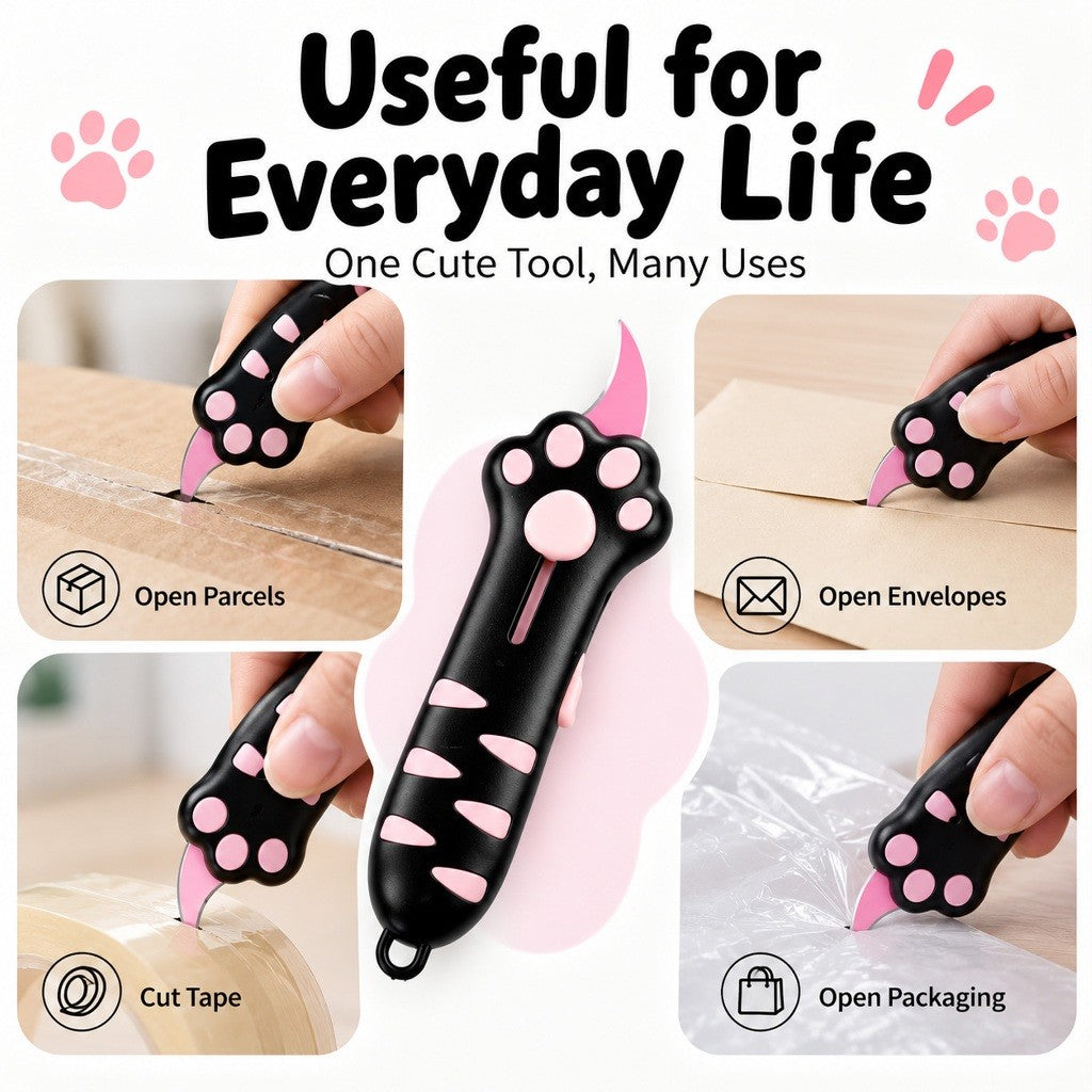 KOPIPETS Cat Paw Box Cutter Retractable Mini Utility Knife Package Opener Keychain Portable Letter Opener