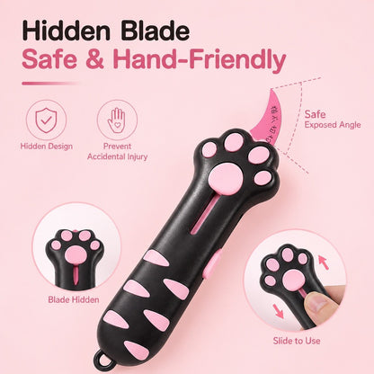 KOPIPETS Cat Paw Box Cutter Retractable Mini Utility Knife Package Opener Keychain Portable Letter Opener