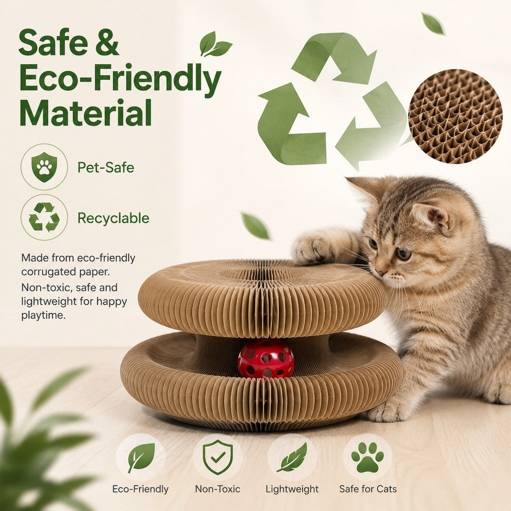 KOPIPETS Accordion Cat Scratcher Toy Magnetic Cardboard Cat Scratch Board Bell Ball Catnip Interactive Cat Toy