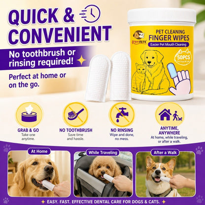 Kopipets Pet Finger Wet Wipes – 50pcs | Gentle Tooth & Ear Wipes for Dogs and Cats | Natural Plant