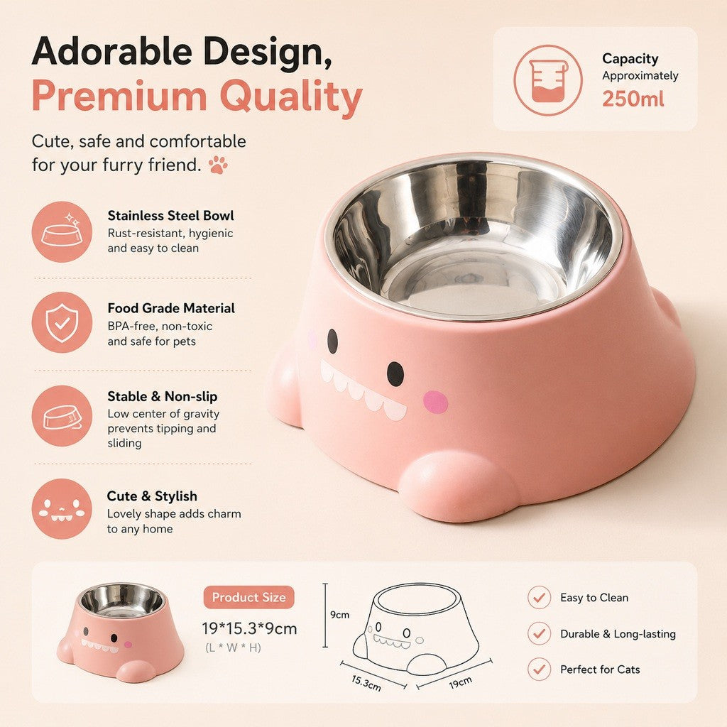 Kopipets Dinosaur Pet Feeding Bowl 15° Neck Protection