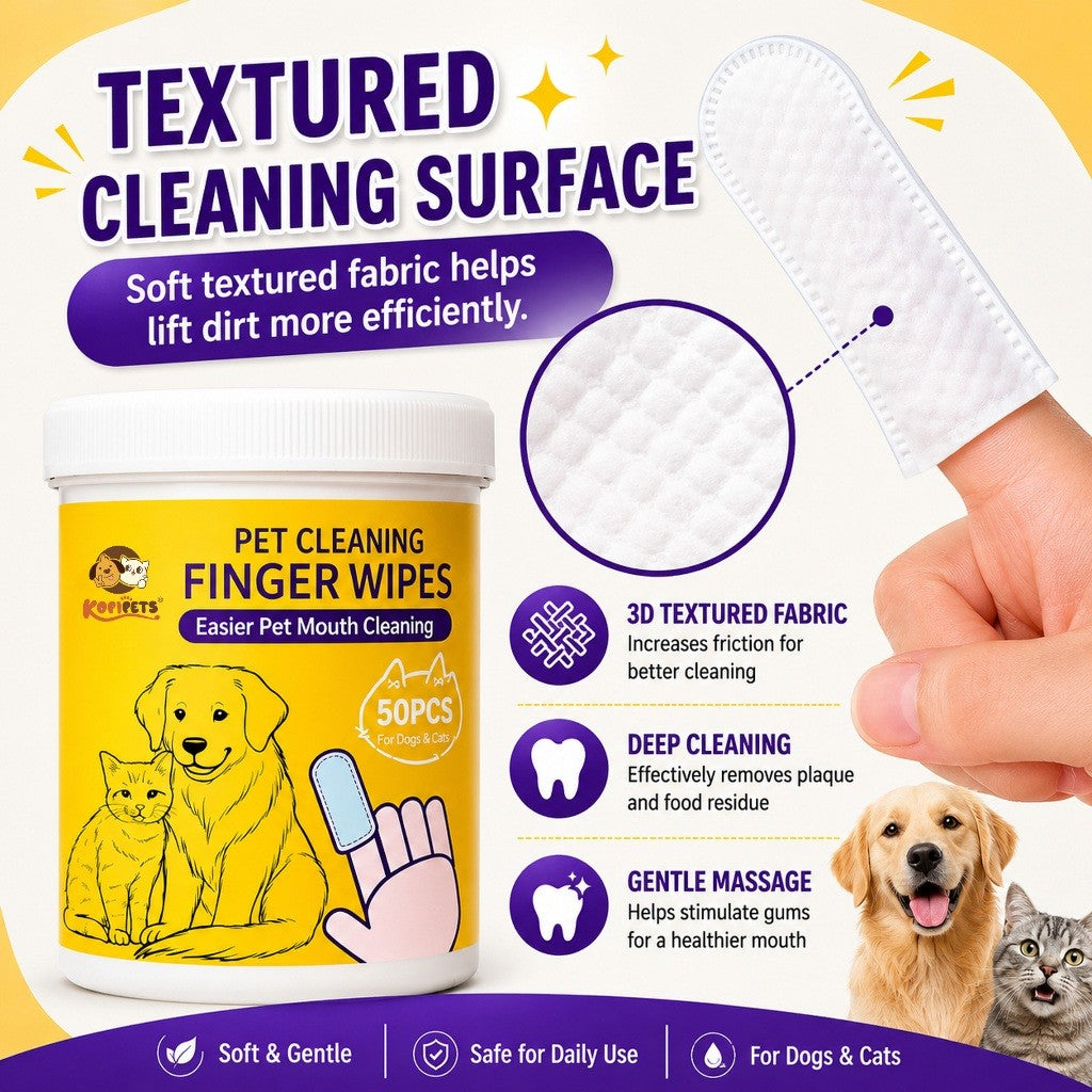 Kopipets Pet Finger Wet Wipes – 50pcs | Gentle Tooth & Ear Wipes for Dogs and Cats | Natural Plant