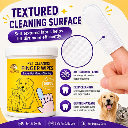 Kopipets Pet Finger Wet Wipes – 50pcs | Gentle Tooth & Ear Wipes for Dogs and Cats | Natural Plant