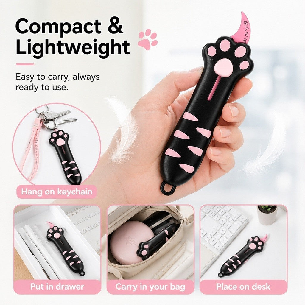 KOPIPETS Cat Paw Box Cutter Retractable Mini Utility Knife Package Opener Keychain Portable Letter Opener