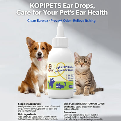 KOPIPETS 50ml Ear Cleanser for Cats & Dogs – Ear Cleaning, Earwax Removal, Prevent Odor & Inflammation