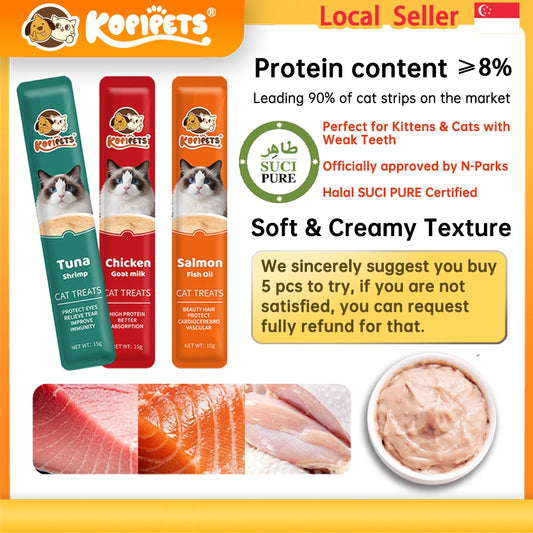 Kopipets Creamy Treats Cat Treats High Protein Protein≥8% Cat Stick Halal SUCI PURE Certified NPark