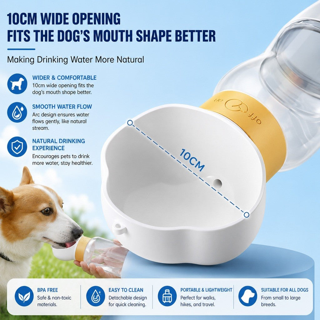 Portable Pet Water Bottle Outdoor Travel Water Dispenser, 2-in-1 Feeding and Drinking Bottle