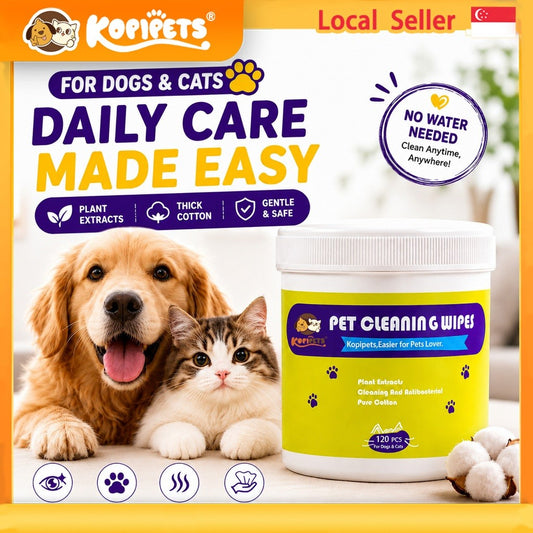 Kopipets Pet Eye Wet Wipes 120pcs – Plant Extracts, Antibacterial, Gentle Formula for Dogs & Cats