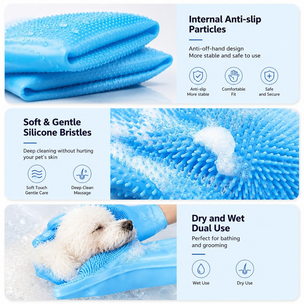 Kopipets 33x14.5cm Silicone Pet Bath Gloves