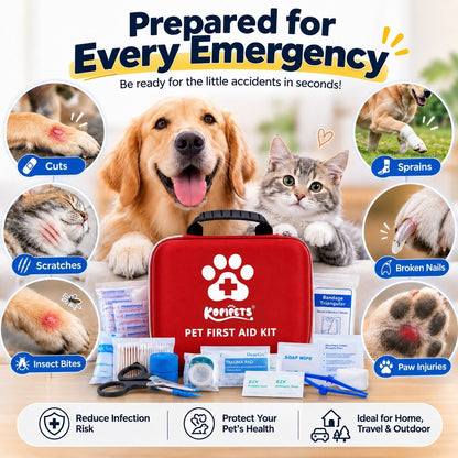 KOPIPETS Pet First Aid Kit 101PCS Emergency Medical Kit for Dogs Cats Travel Home Outdoor EVA Case