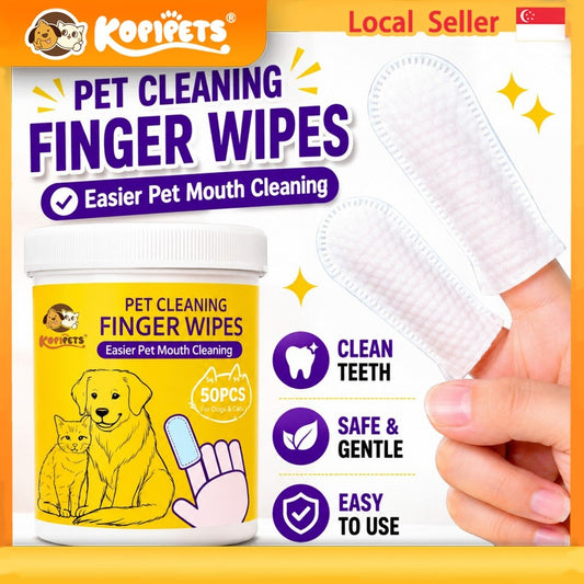 Kopipets Pet Finger Wet Wipes – 50pcs | Gentle Tooth & Ear Wipes for Dogs and Cats | Natural Plant