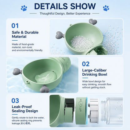 Portable Pet Water Bottle Outdoor Travel Water Dispenser, 2-in-1 Feeding and Drinking Bottle