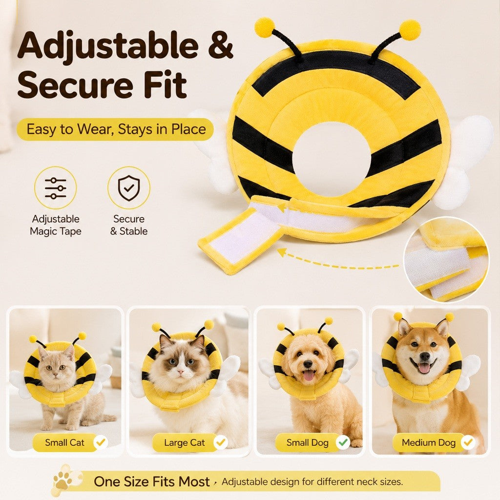 KOPIPETS Soft Elizabeth Collar for Cats & Dogs Bee Recovery Cone Anti Lick Anti Bite Pet Protective Collar
