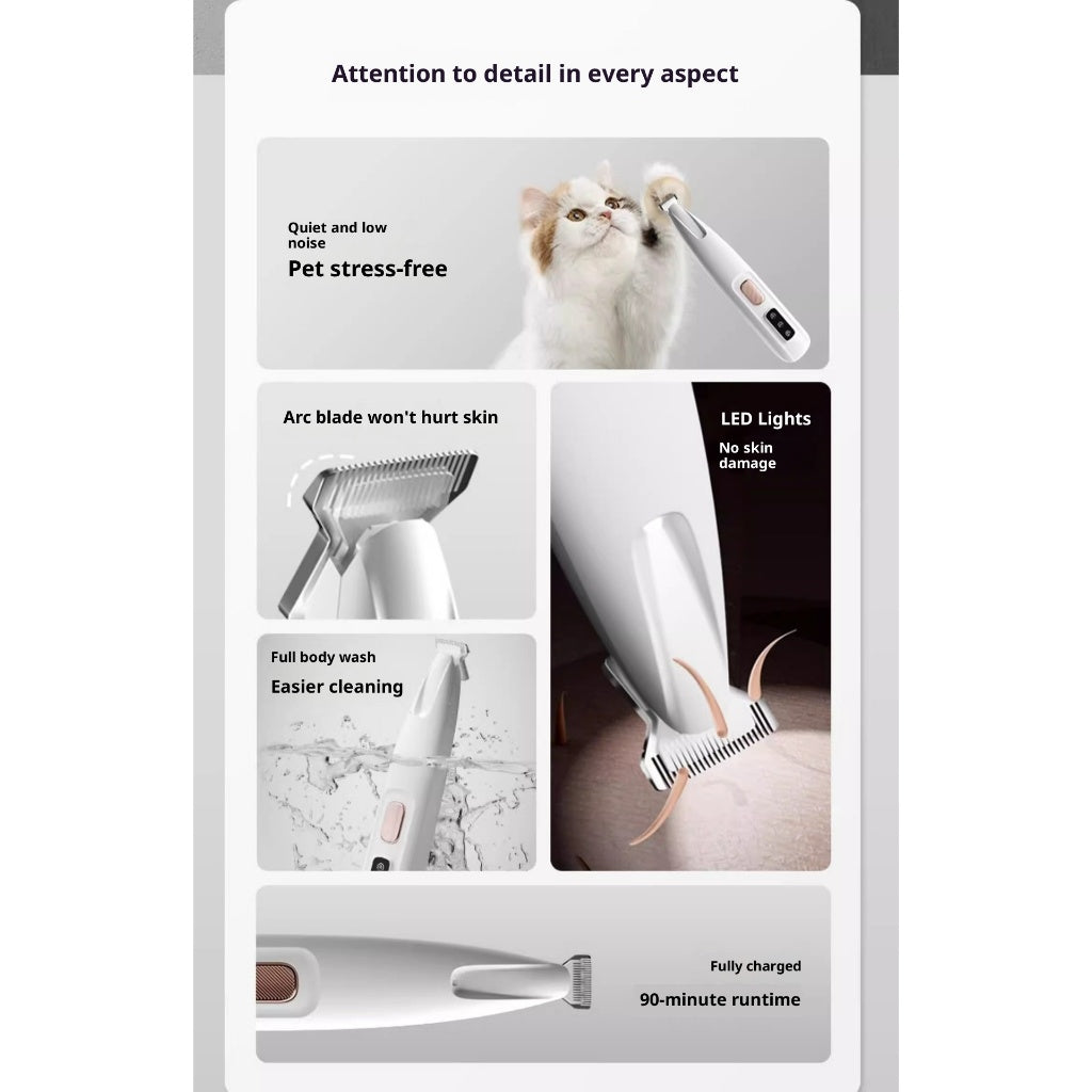 Kopiets Pet Hair Trimmer Silent Clipper for Cats & Dogs, Wide Blade, Washable, No Hair Jamming