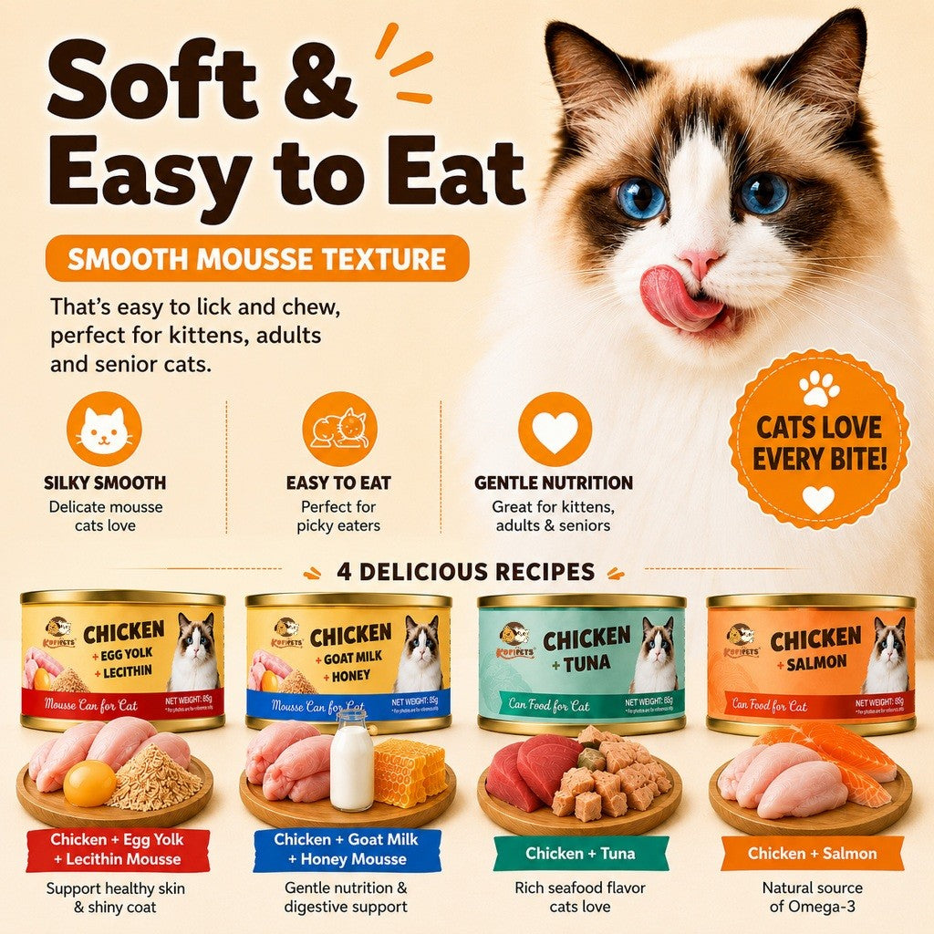 Kopipets Cat Wet Food 85g Chicken Tuna Salmon Goat Milk Honey Egg Yolk Mousse Cat Can Complete Meal