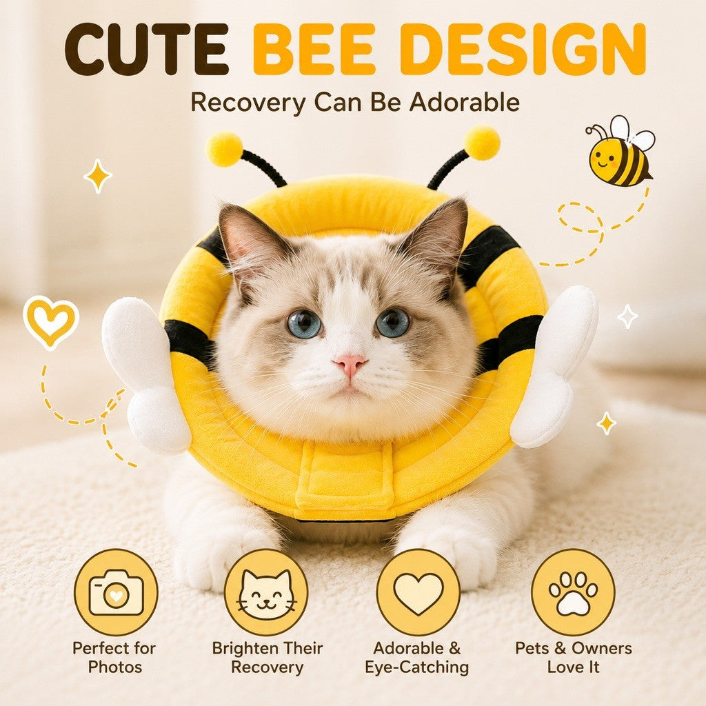 KOPIPETS Soft Elizabeth Collar for Cats & Dogs Bee Recovery Cone Anti Lick Anti Bite Pet Protective Collar