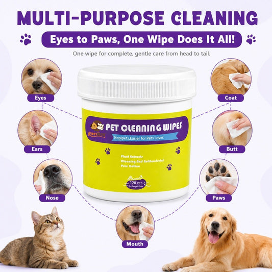 Kopipets Pet Eye Wet Wipes 120pcs – Plant Extracts, Antibacterial, Gentle Formula for Dogs & Cats