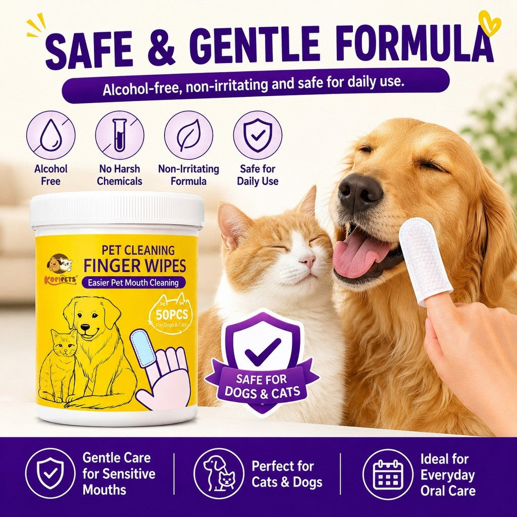 Kopipets Pet Finger Wet Wipes – 50pcs | Gentle Tooth & Ear Wipes for Dogs and Cats | Natural Plant