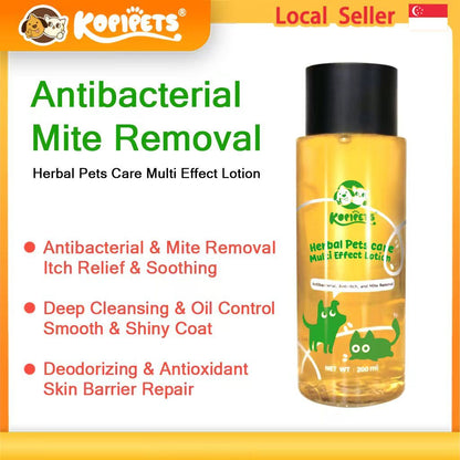 KOPIPETS 200ml Herbal Pets Care Multi Effect Lotion Antibacterial,Anti-Itch,and Mite Removal for Cats & Dogs