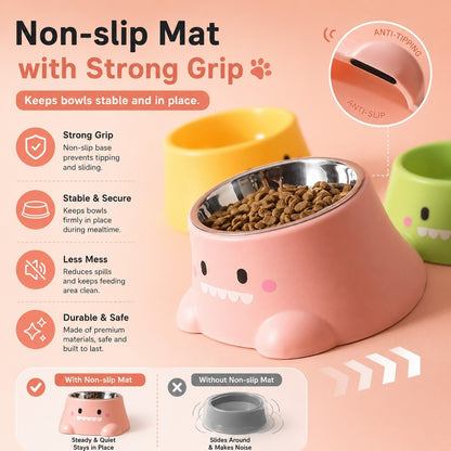 Kopipets Dinosaur Pet Feeding Bowl 15° Neck Protection