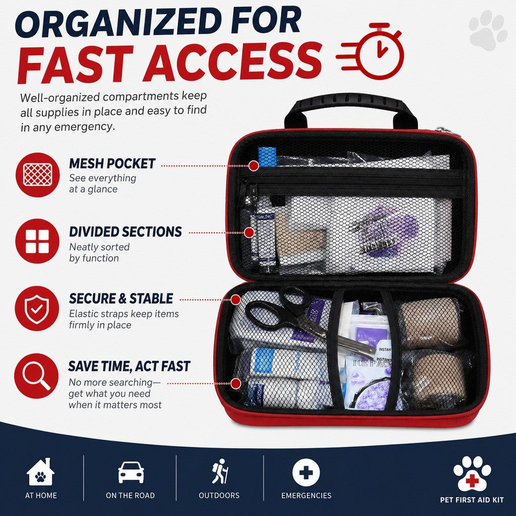 KOPIPETS Pet First Aid Kit 101PCS Emergency Medical Kit for Dogs Cats Travel Home Outdoor EVA Case