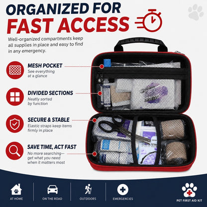 KOPIPETS Pet First Aid Kit 101PCS Emergency Medical Kit for Dogs Cats Travel Home Outdoor EVA Case