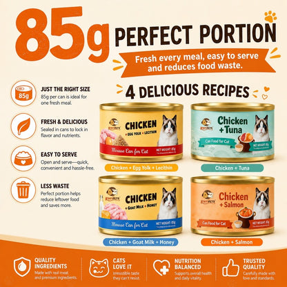 Kopipets Cat Wet Food 85g Chicken Tuna Salmon Goat Milk Honey Egg Yolk Mousse Cat Can Complete Meal