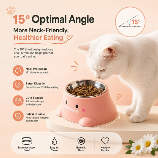 Kopipets Dinosaur Pet Feeding Bowl 15° Neck Protection