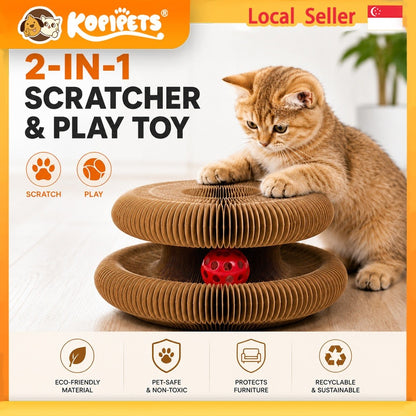 KOPIPETS Accordion Cat Scratcher Toy Magnetic Cardboard Cat Scratch Board Bell Ball Catnip Interactive Cat Toy