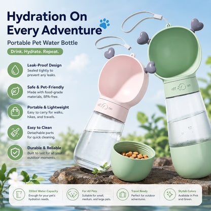 Portable Pet Water Bottle Outdoor Travel Water Dispenser, 2-in-1 Feeding and Drinking Bottle