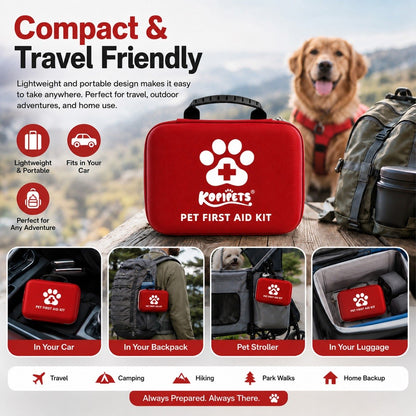 KOPIPETS Pet First Aid Kit 101PCS Emergency Medical Kit for Dogs Cats Travel Home Outdoor EVA Case
