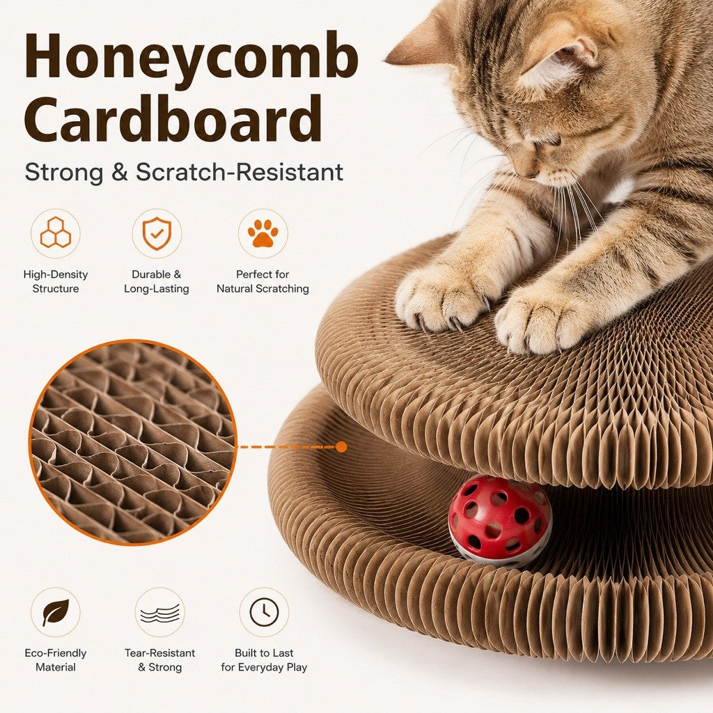 KOPIPETS Accordion Cat Scratcher Toy Magnetic Cardboard Cat Scratch Board Bell Ball Catnip Interactive Cat Toy